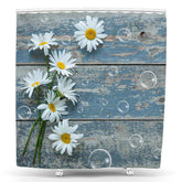 Lofaris White Floral Broken Blue Wood Bubble Shower Curtain
